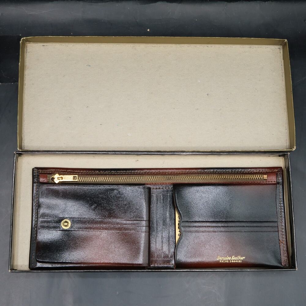 Billpak Bi-fold Wallet Genuine Leather Brown Zipper Pocket Vintage New w/ Box